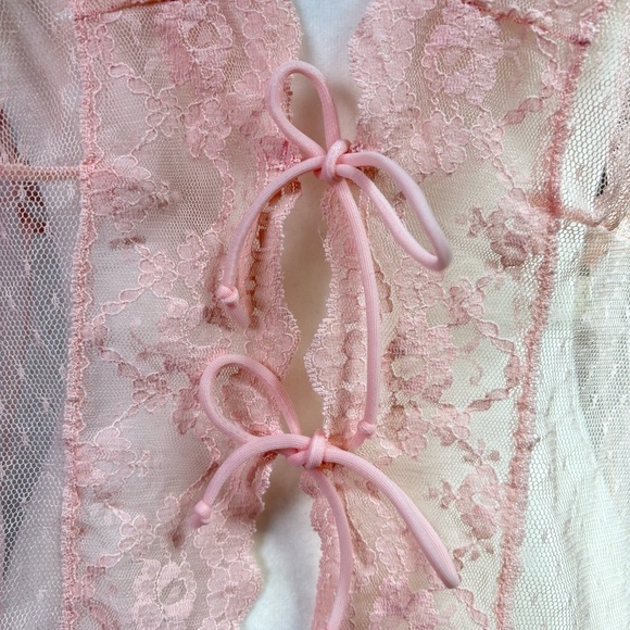 Vintage USA Y2K Babydoll Coquette Mesh Lace Camisole Teddy Chemise Top Peignoir - Picture 8 of 16